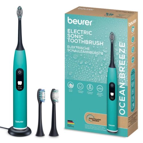 Електрическа четка за зъби Beurer SC 50 ocean breeze Electric Sonic Toothbrush, up to 80,000 mov/min, 5 cleaning programs: Clean, Sensitive, Polish, Gum Care, Whiten, Pressure sensor , 2-min. timer, Incl. 2 toothbrush heads and magnetic charging plate, 22