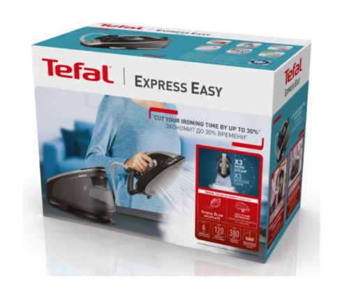 Парогенератор Tefal SV6140E0, Express Easy, black, 2200W, non boiler, heat up 2min, manual setting, pump 6bars, shot 120g/min, steam boost 380g/min, Ceramic Express Gliding soleplate, removable water tank 1,7L, auto off, eco, lock system, Calc Clear tech 