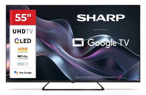 Телевизор Sharp 55HP6265E, 55" QLED Google TV, 4K Ultra HD 3840x2160 Frameless, 1 000 000:1, AQUOS, DVB-T/T2/C/S/S2, Active Motion 1000, HDR10, Dolby Atmos, Dolby Vision, Google Assistant, Google Cast, HDMI 2.1 with eARC, 3.5mm Headphone jack / line-out, 