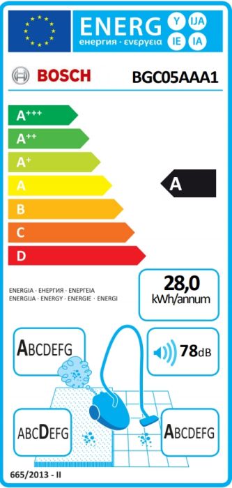 Прахосмукачка Bosch BGC05AAA1, Vacuum Cleaner, 700 W, Bagless type, 1.5 L, 78 dB(A), Energy efficiency class A, purple/stone gray