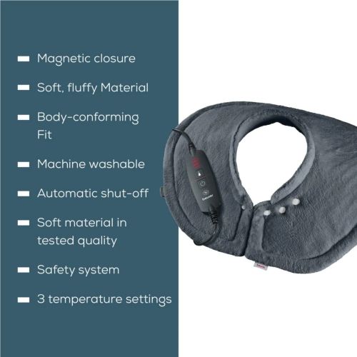 Термоподложка Beurer HK 66 Cosy Grey Shoulder & Neck Heat Pad; 3 temperature settings; auto switch-off after 90 min; washable on 30°; removable switch; fleece fibre;56(L)x52(W) cm