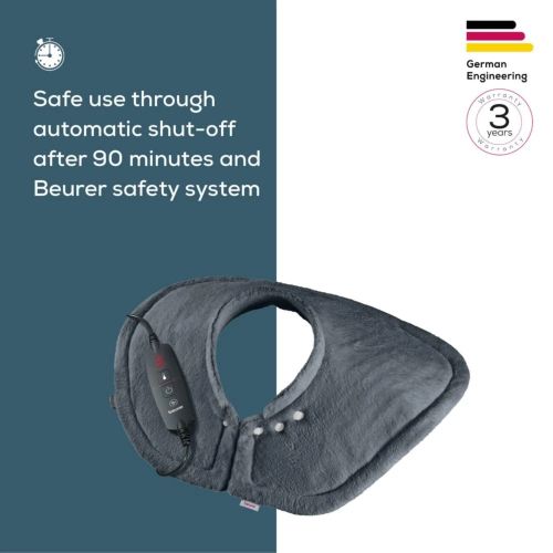 Термоподложка Beurer HK 66 Cosy Grey Shoulder & Neck Heat Pad; 3 temperature settings; auto switch-off after 90 min; washable on 30°; removable switch; fleece fibre;56(L)x52(W) cm
