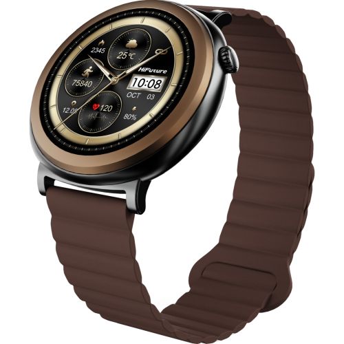 Часовник HiFuture Aurora Brown, 1.43" AMOLED,  466*466, Powered by Dual Core & Syntra AI, Bluetooth Call, IP68  Waterproof, 24/7 True Heart Rate & Blood Oxygen Sensor, Up to 10 days daily use, Magnetic Strap