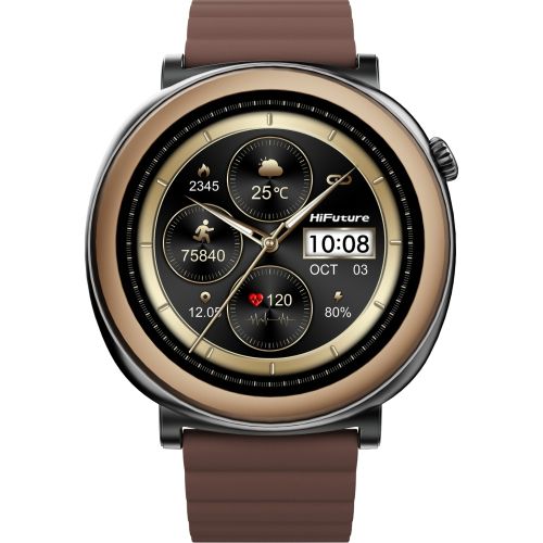 Часовник HiFuture Aurora Brown, 1.43" AMOLED,  466*466, Powered by Dual Core & Syntra AI, Bluetooth Call, IP68  Waterproof, 24/7 True Heart Rate & Blood Oxygen Sensor, Up to 10 days daily use, Magnetic Strap