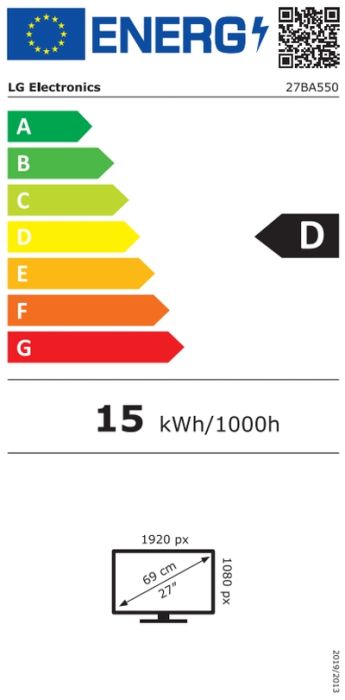 Монитор LG 27BA550-B, 27" IPS LED AG,  5ms GTG, 1300:1, 250cd/m2, Full HD 1920x1080, 100Hz, sRGB 99%, Usb Hub, D-Sub,  Display Port, HDMI, Speakers 2Wx2, Reader Mode, Tilt, Swivel, Height Adjustable, Pivot, LG Switch app, Headphone Out, Black