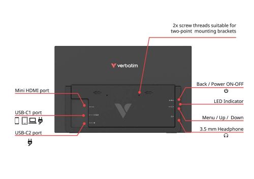 Монитор Verbatim Portable 15.6" Touch Monitor LIGHT
