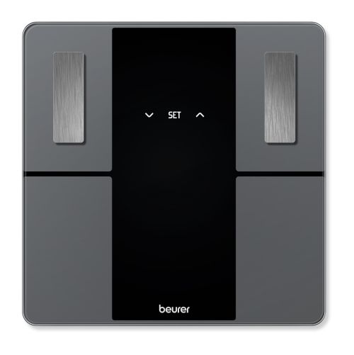 Везна Beurer BF 500 BT diagnostic bathroom scale in black, titanium-coated stainless steel electrodes, extra-large magic display 40mm, Weight, body fat, body water, muscle percentage, bone mass, AMR/BMR calorie display; BMI calculation; Bluetooth; 180 kg 
