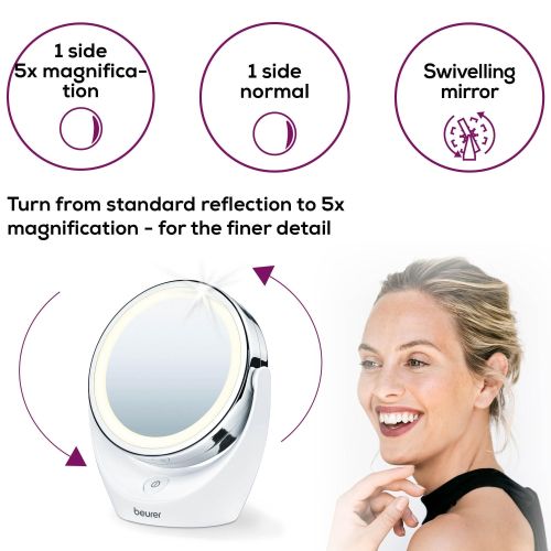 Козметично огледало Beurer BS 49 lluminated cosmetic mirror; 12 LEDs; 5 x zoom; 2 mirrors; 11 cm